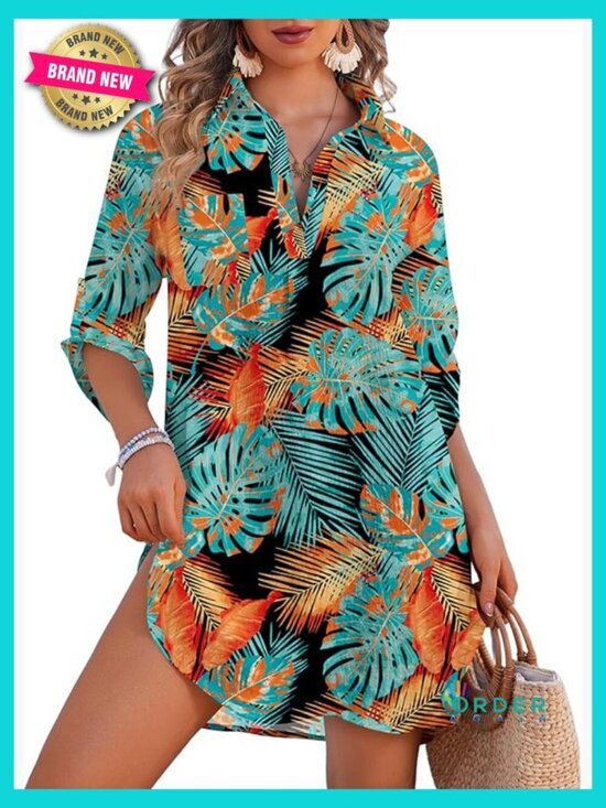Other - Loose Fit Half Sleeve Beach Cover Up Dress with V-Neck and Side Split